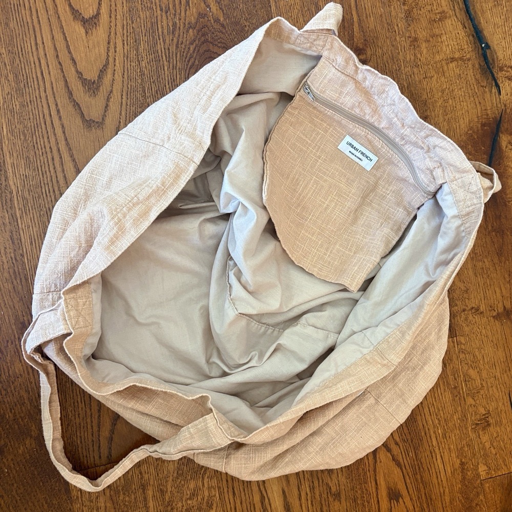 Urban French Large Linen Tote Bag Hobo Slouchy Shoulder Bag Beige Made In Korea - Picture 7 of 14